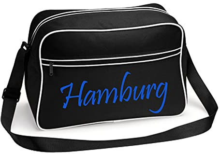 multifanshop Retrotasche - Hamburg - Schriftzug - Druck blau - Tasche Größe one size schwarz/weiß
