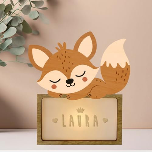WONDEE Personalisierte Geschenke Baby, Nachtlicht Baby Fuchs, Geschenke zur Geburt, Taufgeschenke für Mädchen und Jungen Personalisierte - Nachttischlampe kinder, baby geschenk personalisiert