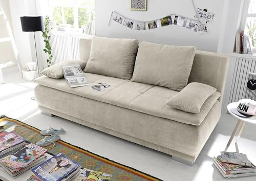 möbelando Schlafsofa >Luigi LUX 3DL< Liegefläche (200 x 160 cm), in Sand - Komfortables Sofa mit Microvelour-Bezug (211x93x103 cm), Bonellfederung, integrierter Schaumtopper, einfacher Aufbau