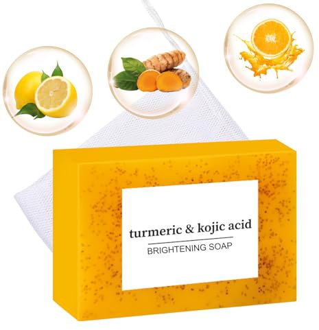 Turmeric Soap Bar - Kojic Acid & Turmeric Soap - Lemon,Kojic Acid, Acne, Dark Spots, Hyperpigmentation & Smooth Skin - Firming Pores,Refreshing,Deep Cleansing for Women,Men 100g