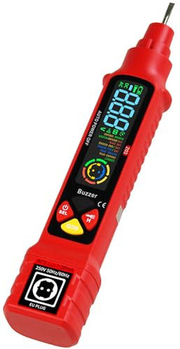 Spannungsprüfer Berührungsloser, Steckdosentester mit RCD-Prüfung und LCD-Voltage-Display, 6 Arten von Fehlerdiagnose, Drahtbruchstellen-Sucher, Nicht für CH Stecker