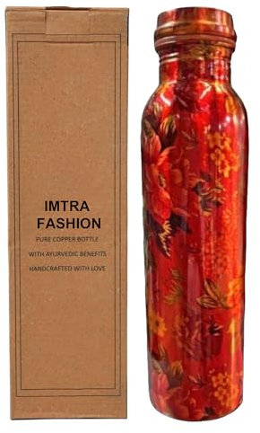 IMTRA FASHION Wasserflasche Aus Reinem Kupfer 32 Oz/950 M Auslaufsicher Mit Blumenmuster Ayurvedische Kupferflasche Für Sport Yoga Reisen Und Den Täglichen Gebrauch