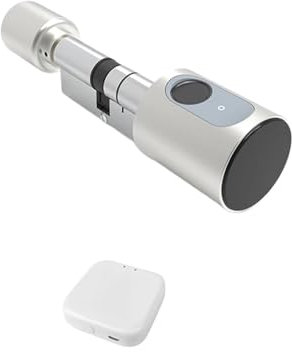 VEKELETE Adjustable Euro Cylinder Smart Lock Tuya BLE Fingerprint IC Card Keys Phone App Home Electronic Door Lock Core Digital Keyless(Tuya Silver and Hub,45 and 45 to 55)