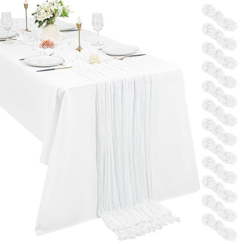 12 Stück Weiß Seihtuch Tischläufer 3 m Boho Gaze Tischläufer 55 x 300 cm rustikal romantisch Langer Tischläufer für Hochzeit Party Brautparty Erntedankfest Weihnachtsdekoration