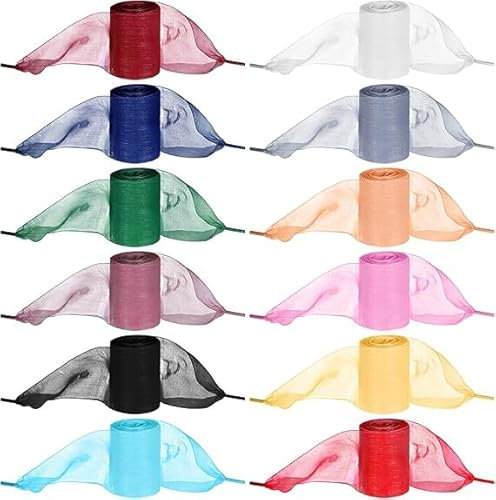 Theaque 24 pares de cordones de cinta para zapatos para mujer, 12 colores de organza y seda, cordones planos para zapatos, multicolor, Talla única