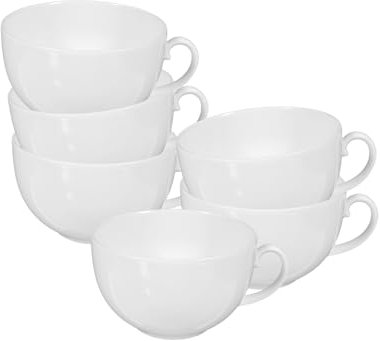 Seltmann Weiden Rondo/Liane Milchkaffeetasse 350 ml, 6er Set, Cappuccinotassen in zeitlosem Design, Spülmaschinen- und Mikrowellenfest, Porzellan, Weiß