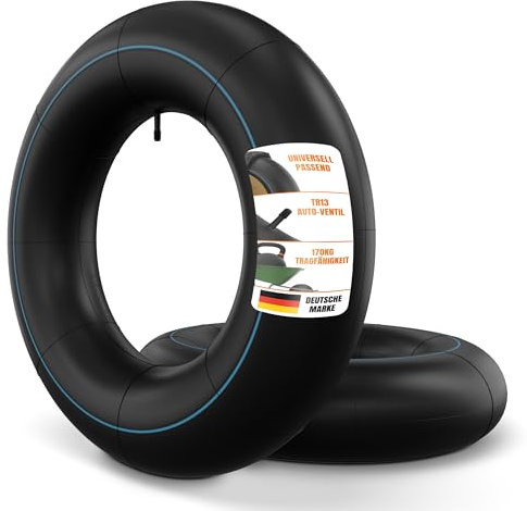 TENE® 2X Stück Premium 4.8/4.00-8 Schlauch für Schubkarre, Rasenmäher und mehr - aus robustem Butykautschuk doppelt gelegt für Lasten bis 170 kg inkl. Autoventil