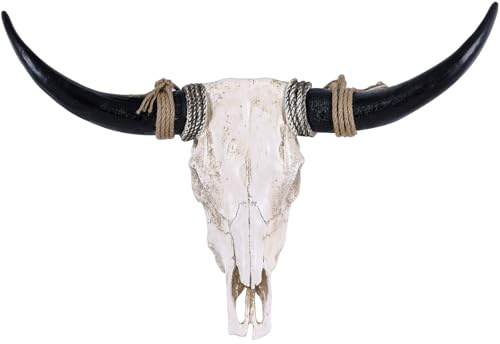 SHENGTIAN ca. 79 cm Stierschädel Wanddekoration aus Harz, Kuhschädel Wanddeko Longhorn Schädel mit Hörnern, Rustikale Western Ranch Wandakzent für Wohnzimmer Schlafzimmer Eingang Büro