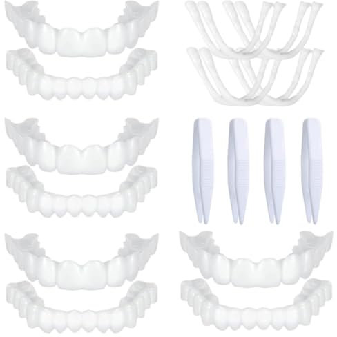 IKOPFLN 4 ensembles Appareils dentaires non poreux,facette dentaire,dentier silicone, Prothèses Dentaires Prothèse Dentaire Cosmétique, Instantanées Fausses Dents,Pour Les Dents Cassées Manquantes