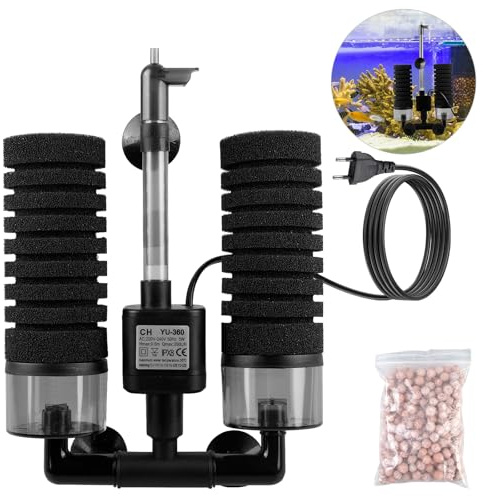 BORDEAG Aquarium Schwammfilter, Schwammfilter Aquarium, Leise Schaumfilte, Aquariumfilter Mit Filterkugel, Elektrischer Aquarium Filter, Aquarium Filter, Leiser Tauchschaum Doppelschwammfilter