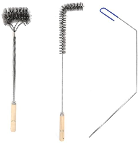 Wernfale 3 Pcs Fryer Cleaning Tools L Shaped Stainless Steel Bristles Fryer Deep Cleaning Brush Rod for Restaurant Air Fryer