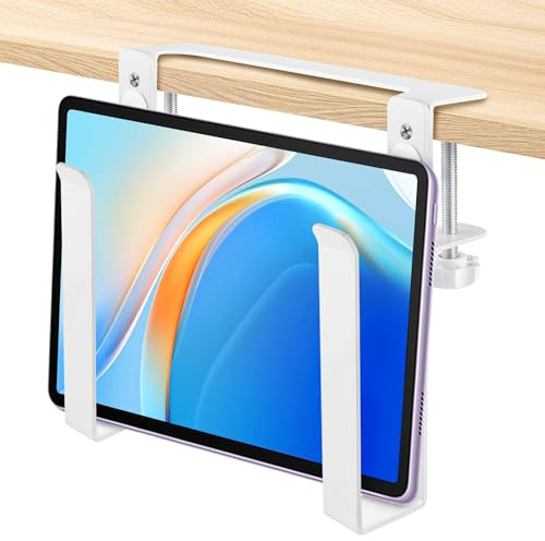 ZXShow Hanging Notebooks Desk Holder Adjustable Desks Side Laptop Mount Clamp on Laptop Stand with Anti Scratch Pads No DrillDesk Side Laptop Mount for Office Desk Side White