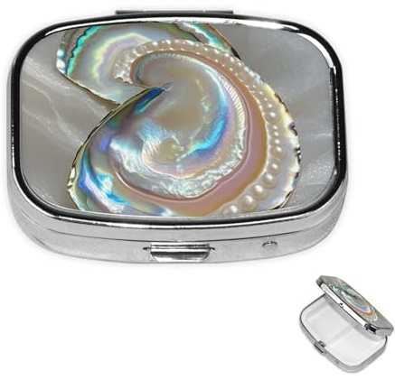 Pillendose mit 2 Fächern, für Tasche oder Geldbörse, Mini-Metall-Pillenhalter, Abalone-Perlmutt-Pillen-Organizer, tragbarer Reise-Medizin-Behälter für Nahrungsergänzungsmittel und Vitamine