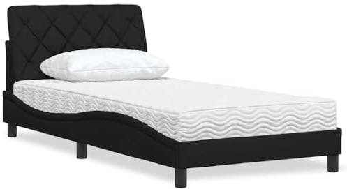 Ordellia Bett mit Matratze Schwarz 100x200 cm, Stoffbezug, Piran Produktreihe, bequemes Schlafzimmer Möbel Set mit Kopfteil Kissen, Stabiler Bettrahmen, erholsamer Schlaf