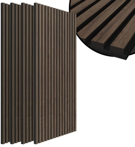 Bellamio Kilwa Akustikpaneele 110x60 cm, 4er-Set, Holzoptik Walnuss, 3D | Wandpaneele, Wandverkleidung, Akustik Holzpaneele als Schallabsorber, Lamellenwand für Innen, Wall Panel mit Schallschutz