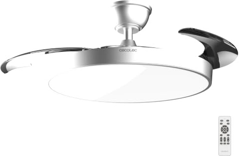 Cecotec Deckenventilator EnergySilence Aero 300 Air Invisible Silver | 30-W-DC-Motor, 3 einziehbare Flügel, LED-Licht mit 3 Helligkeitsstufen, 6 Stufen, Fernbedienung, Timer bis 4 Std.