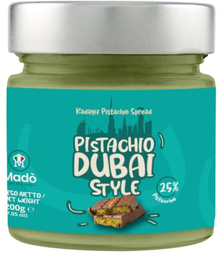 MADÒ Crema Pistacchio Dubai Spalmabile MADE IN ITALY - Creme Spalmabili per Panini, Dolci, Colazioni, Prodotti da Pasticceria (200g)