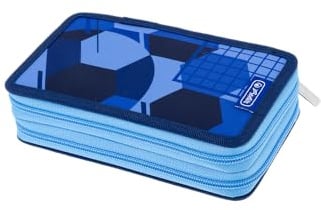 Schulmäppchen Doppel-Herlitz Blue Goal - 2 Fächer, Mit 23 Elementen, Motiv Fußball, Blau (19,3x11,5x7 cm)