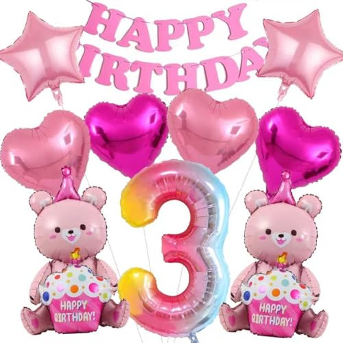 10 Stück Minni Maus Geburtstagsdeko 3 Jahre Junge Mädchen, Minni Moue Luftballons Geburtstag Set, Kindergeburtstag Folienballon, Geburtstag Party Deko Ballons Set für Kinder