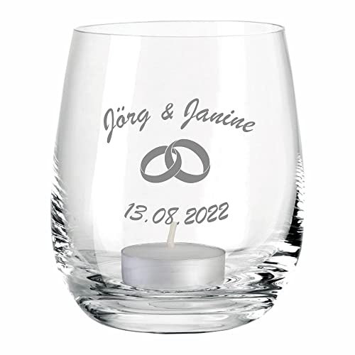 Windlicht zur Hochzeit (mit Ringen) - personalisiert mit Namen & Datum I Geschenkidee zur Hochzeit & zum Hochzeitstag