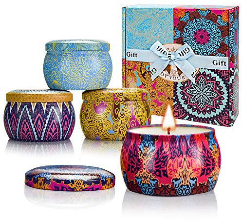 Yinuo Mirror Geschenke für Frauen, 4 * 120g Duftkerzen Geschenkset für Frauen, Sojawachs Aromatherapie Kerzen für Muttertag,Weihnachten,Geburtstag, Valentinstag, Bad, Yoga