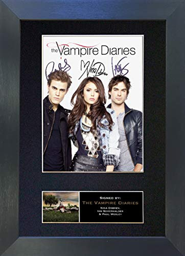 THE VAMPIRE DIARIES Signed Autograph Mounted Photo Reproduction PRINT A4 Rare Perfect Birthday (297 x 210mm) #348 (Black Frame)