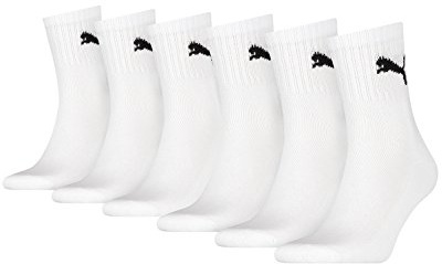 PUMA Crew 231011001 Unisex Sports Socks, 6 Pairs, Colour: White, Quantity: 6 Pairs (2 Pack of 3), Size: UK 12-14, Item: -300 White, White., White (White), 47-49