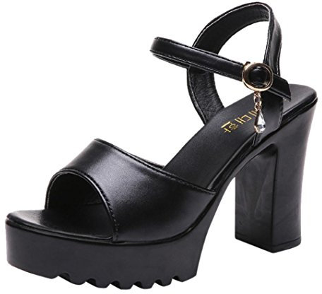 Vectry High Heels Sandalen Plateau Sandalen Damen Riemchen Schuhe Offen Stiefeletten Schuhe SchnüRen Stiefel Bequeme Plato Absatzschoner, Mundplattform Wedge Buckle Slope (EU34/CN35, Schwarz)