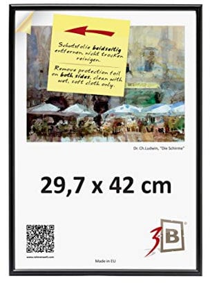 3-B Bilderrahmen FOTO - 29,7x42 cm (A3) - schwarz - Fotorahmen, Kunststoffrahmen mit Acrylglas.