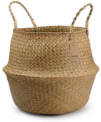 DOKOT Natural Seagrass Belly Basket Laundry Basket Large Storage Basket Indoor Plants