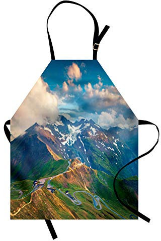 ABAKUHAUS Berg Kochschürze, Großglockner Hochalpenstraße in Österreich Europäische Landschaft Wanderlust Theme, Farbfest Höhenverstellbar Waschbar Klarer Digitaldruck, Mehrfarbig