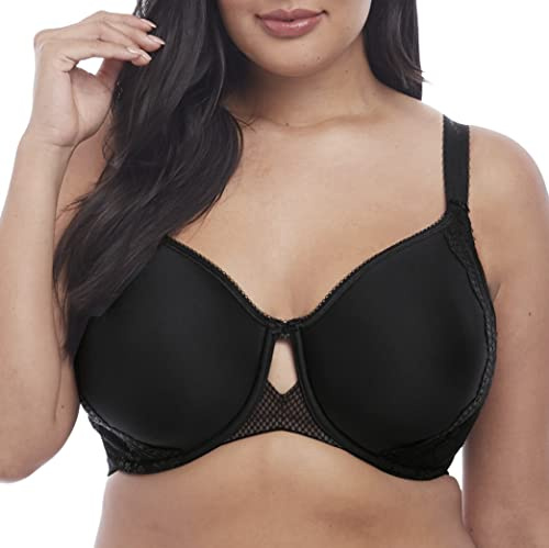 Elomi Women's Charley Bandless T-Shirt Bra: Floral Lace, Breathable Spacer Fabric, Diamond Mesh Detail. DD+ Bras Reggiseno, Opaque, Nero, 7F Donna