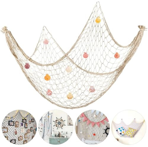 Yuiwy 2M x 1.5 M Fischernetz mit Muscheln Wand Dekoration Strand Themen Fischernetz Wandbehang für Party Wand Home Hochzeits Dekoration Fotografieren Dekoration