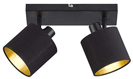 2-flammiger Deckenstrahler Breite 28cm mit Stoffschirmen Schwarz-Gold