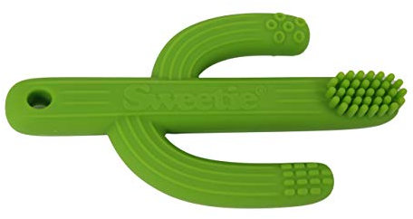 Sweetie Cactus - Spazzolino da denti in silicone per dentizione auto-lenitivo, sollievo dal dolore, in morbido silicone, per allenamento (verde)