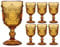 Dibor Wine Glasses Set of 6 Orange Embossed 300ml Drinking Goblets