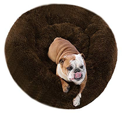 BODISEINT Hundebett und Katzenbett aus Kunstfell, rund, Anti-Angst, beruhigend, Donut-Kuscheltier für mittelgroße und große Welpen, Hunde, Katzen, selbstwärmend (71,1 cm D x 20,3 cm H, Schokolade)
