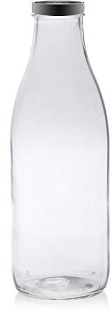 PEGANE Lot de 6 Bouteilles Fraîcheur en Verre, capacité 1000 ML, 254,5 x 74mm,Capsules argentés stérilisables 48mm avec Flip incluses - IRIOS -