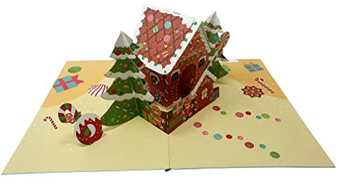 Weihnachten 3D Pop Up Karte Weihnachtskarte, Handgemachte Grußkarte für Neujahr, Urlaub Freunde Familie (Lebkuchenhaus)