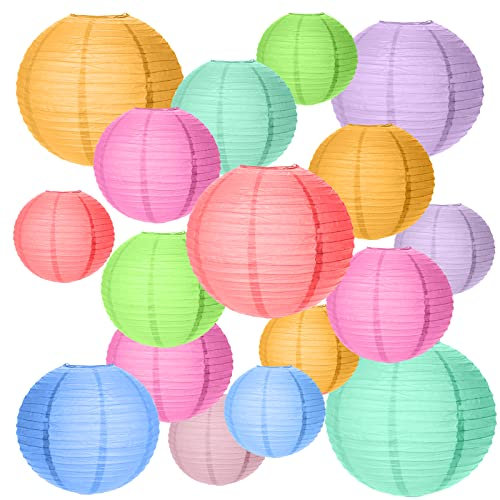 Linternas de Papel, Paquete de 20 Coloridas linternas Redondas Chinas para Colgar Decoraciones, tamaños de 10 cm 15 cm 20 cm 20 cm 25 cm para Colgar lámparas Decorativas para Fiestas