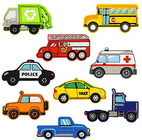 9PCS Cars Kids Patch Set, DIY Vehicle Decoration Patches Embroidered Appliques Sew on / Iron On Patches for Clothing Jackets Bags Jeans