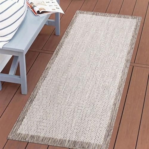 carpet city Tappeto per esterni, resistente alle intemperie, beige, 80 x 150 cm, bordatura, per balcone, impermeabile, per terrazze, giardino, cucina, bagno o soggiorno