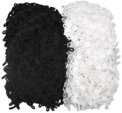 WideSmart 40 Yards Buttonhole Elastic Bands with Buttonhole Trim Fringe Lace White Braid Trim and Elastic Button Loops for Crafts and Sewing