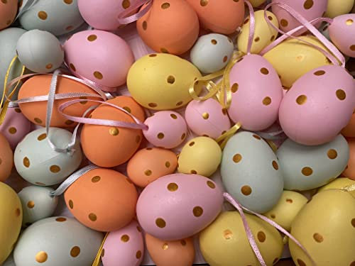 48x Ostereier klein und groß Punkte gemischt bunt mit Band (Punkte Gold 48er Set)