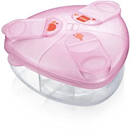 MAM Milchpulverspender, Milchpulver Box zum einfachen Befüllen von Babyflaschen, Milchpulverportionierer fasst bis zu 3 Portionen, 0+ Monate, Schildkröte/Vogel