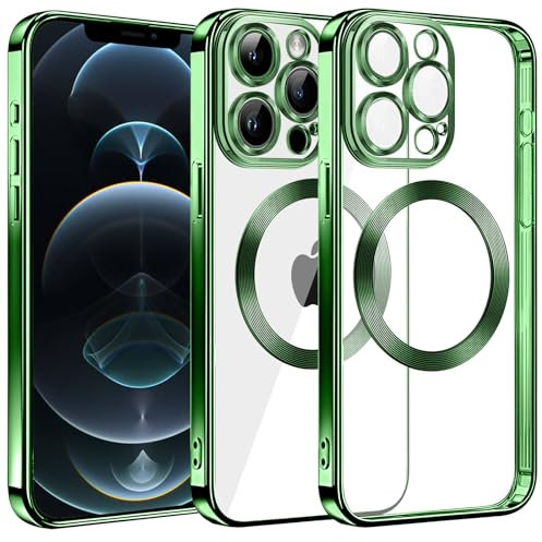 S. Dawezo Klare Magnetische Hülle für iPhone 12 Pro Max, kompatibel mit MagSafe Kabelloses Laden, Militärnorm Schutz, Kratzfest, Stoßfest, Schlanke Transparente für iPhone 12 Pro Max Hülle, Grün