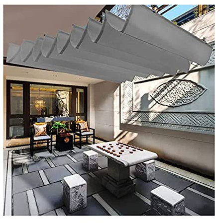 Pergola Rétractable Pour L'extérieur, Voile À Vagues Toile D'ombrage À 95% De Protection Contre Les Uv, Pour Pergola Cadre Coulissant Sur Câble En Fil De Fer Toile D'ombrage Rétractable Patio, ( Coule