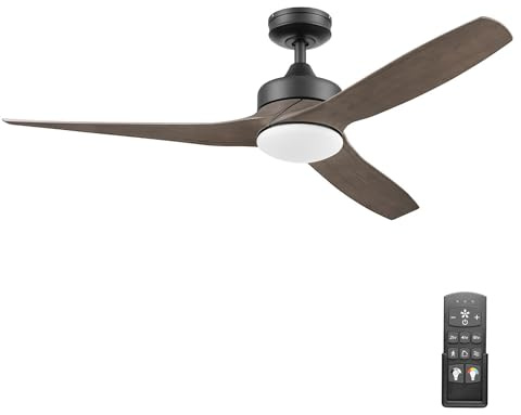 Honeywell - Lynton 52 Indoor/Outdoor Ceiling Fan with Color Changing LED Light, Remote Control, High Performance Blades, Charcoal Brown, Airflow