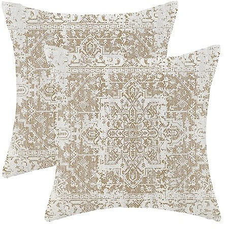 AEIOAE Kissenhüllen, Leinen, quadratisch, 45,7 x 45,7 cm, für Sofa/Bett, dekorativ, für drinnen und draußen, Braun, Beige und Weiß, 2 Stück
