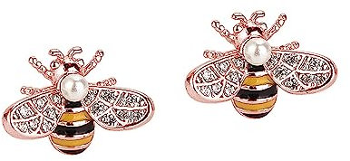 Reffeer Ohrstecker aus massivem 925er-Sterlingsilber, süße Biene, Ohrstecker für Damen, Ohrringe, kleine Süßwasserperlen-Bienen-Ohrringe (C-Roségold)